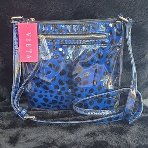 VIETA Fashion Blue Leopard Print Clear Crossbody Bag